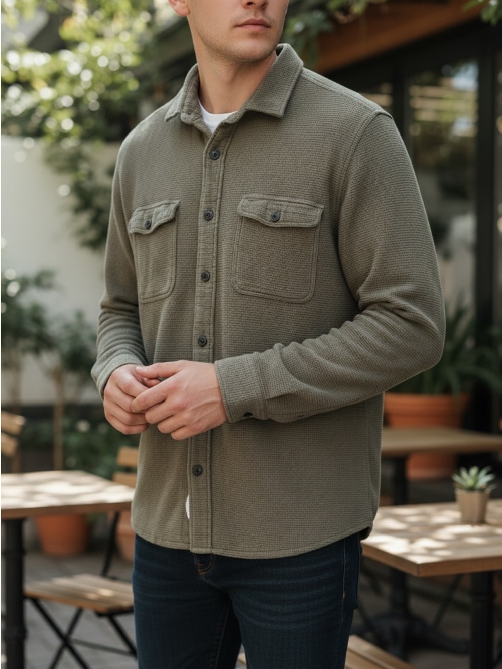 Frank & Oak Olive Green Casual Shirt
